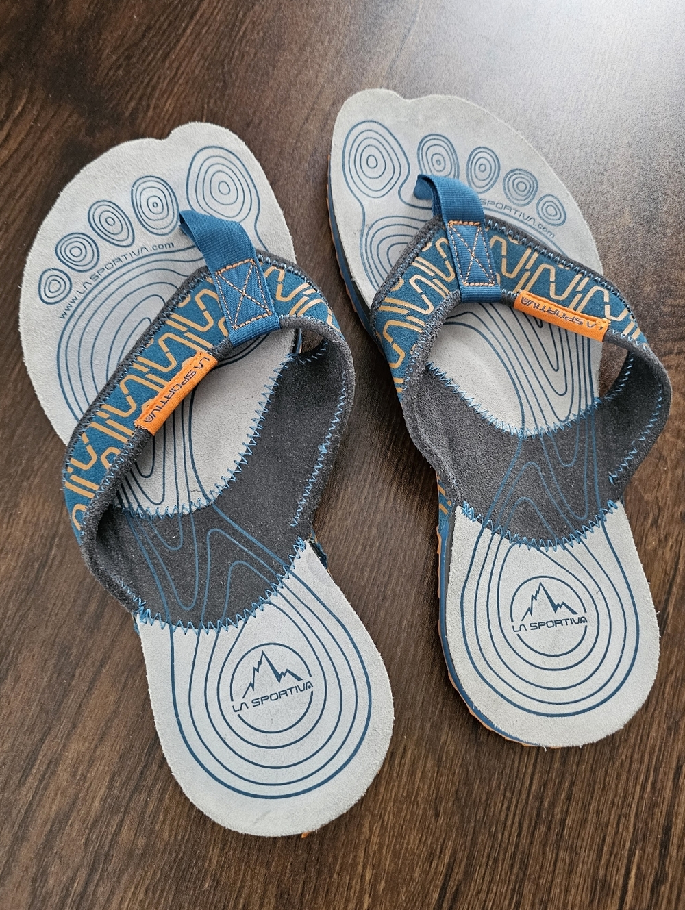 La Sportiva Blue Gray Orange Strap Flip Flops Mens 11